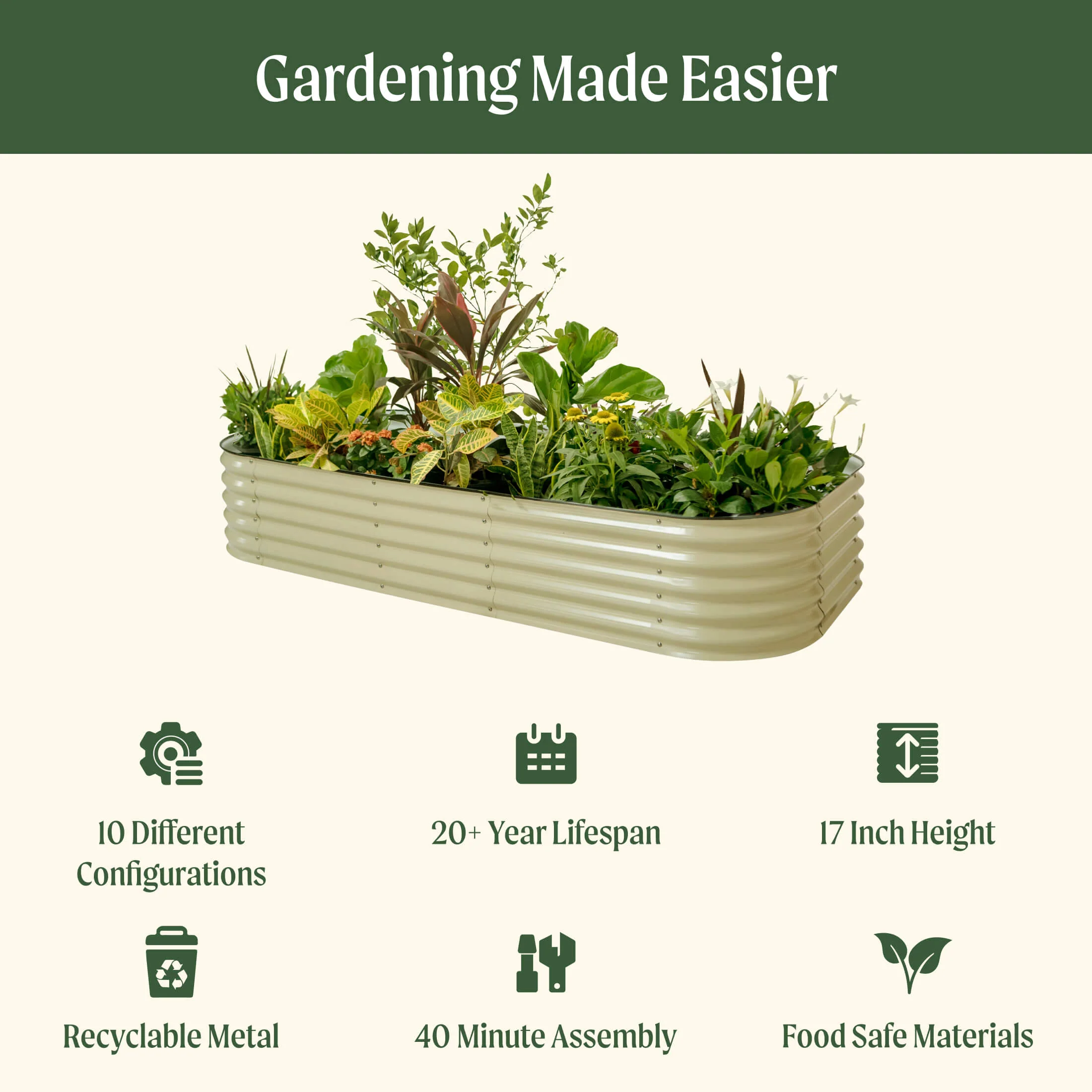 17" Tall 10 In 1 Jumbo Modular Metal Raised Garden Bed Kit - Image 13