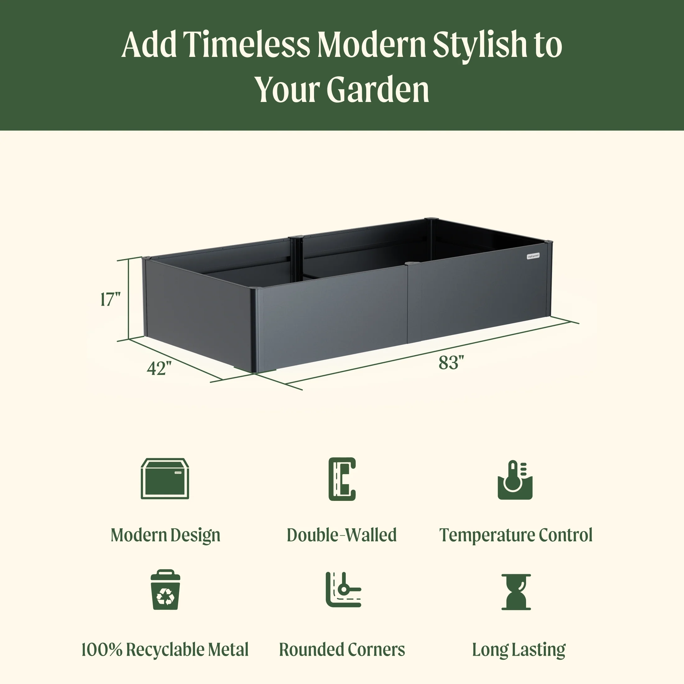 17" Tall Modern 42" x 83" Metal Raised Garden Bed - Image 4