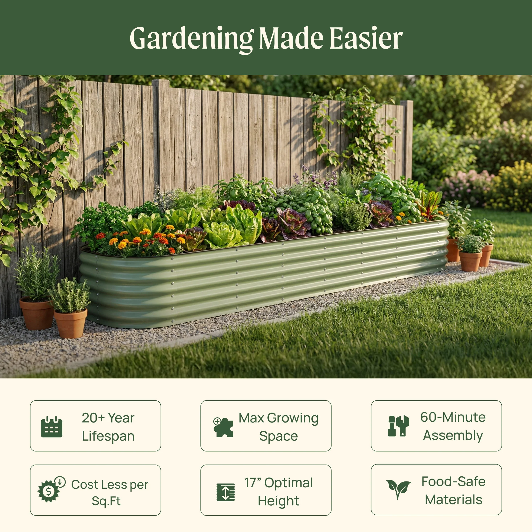 17" Tall X In 1 Giant Modular Metal Raised Garden Bed Kit - Image 15