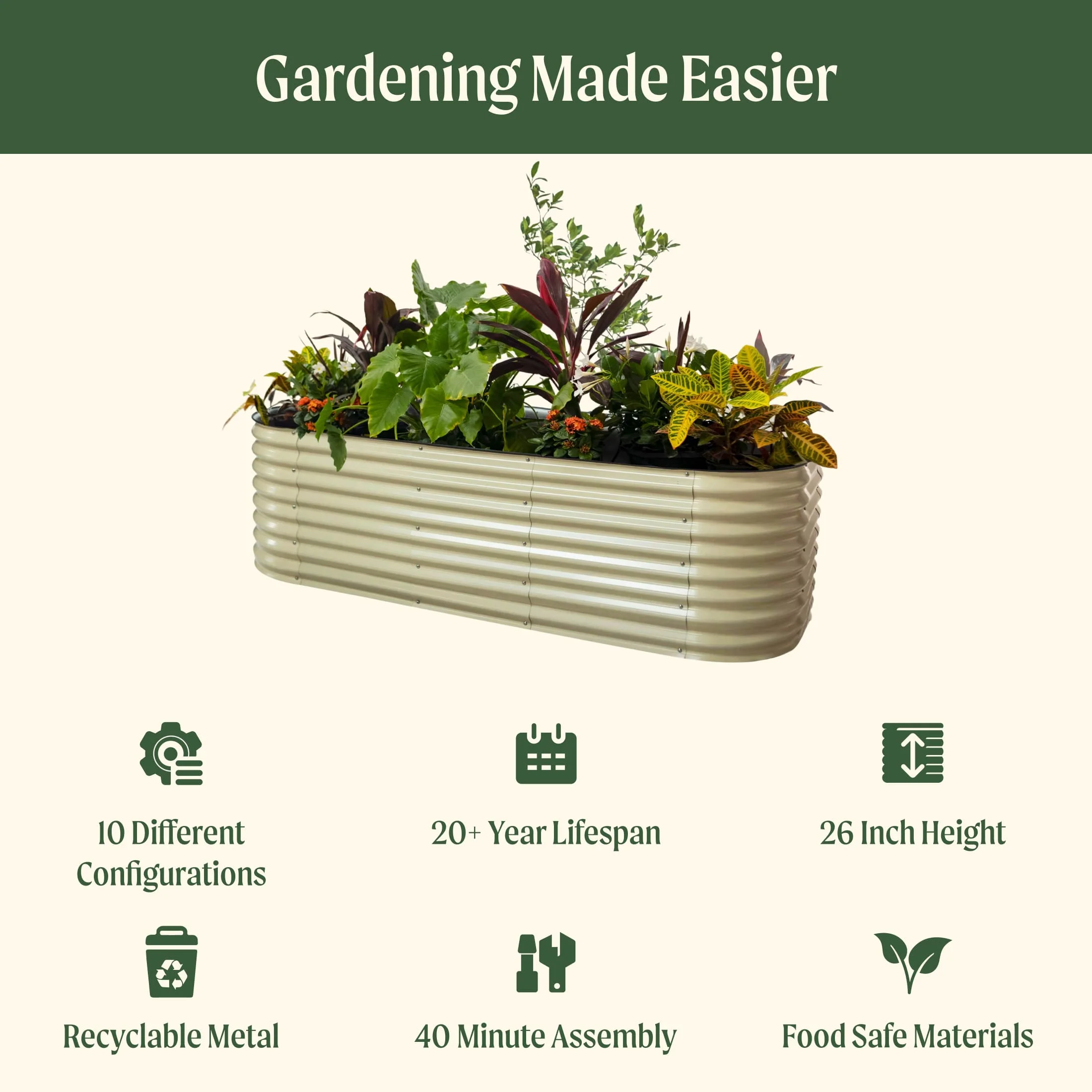 26" Tall 10 In 1 Jumbo Modular Metal Raised Garden Bed Kit - Image 8