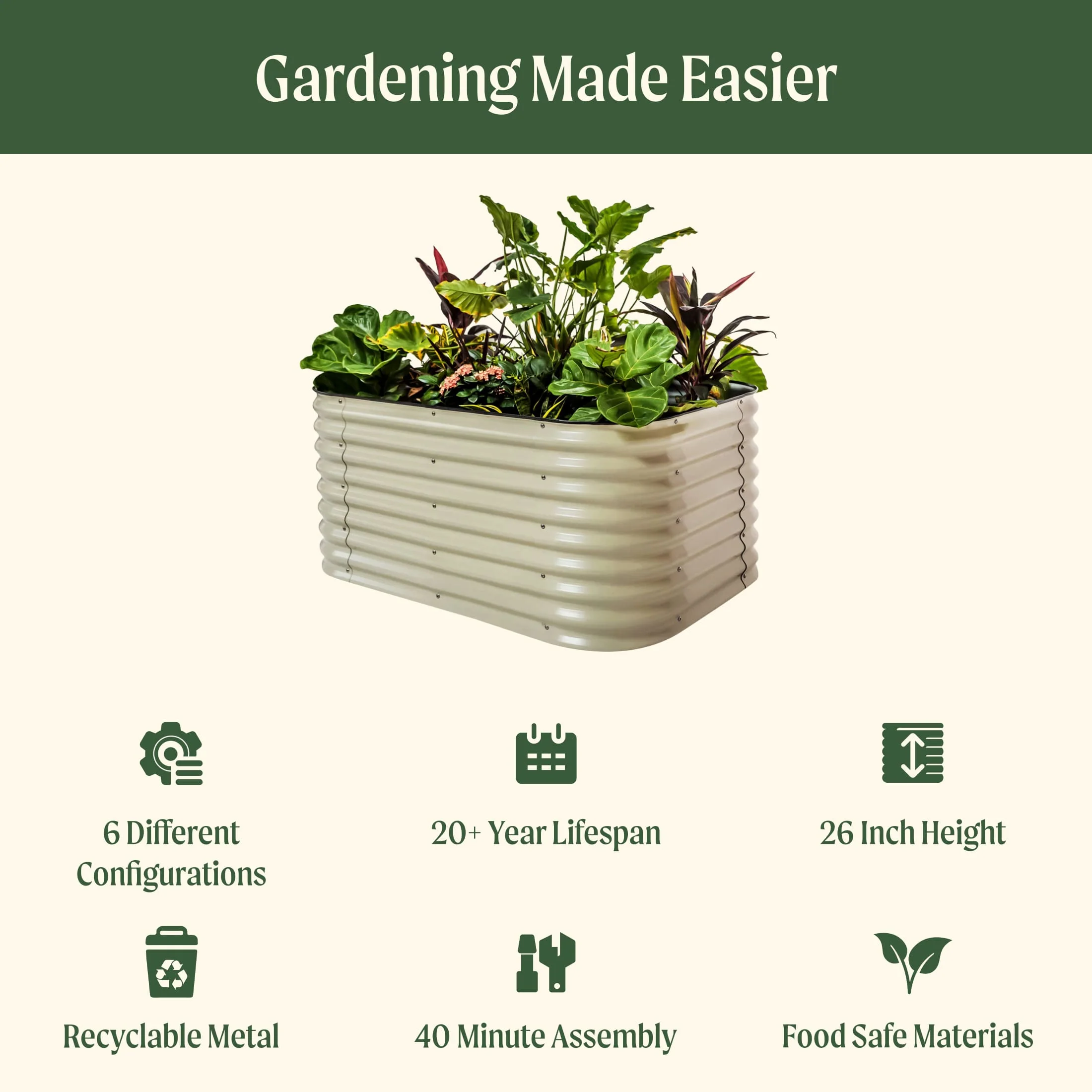 26" Tall 6 In 1 Medium Modular Metal Raised Garden Bed Kit - Image 9
