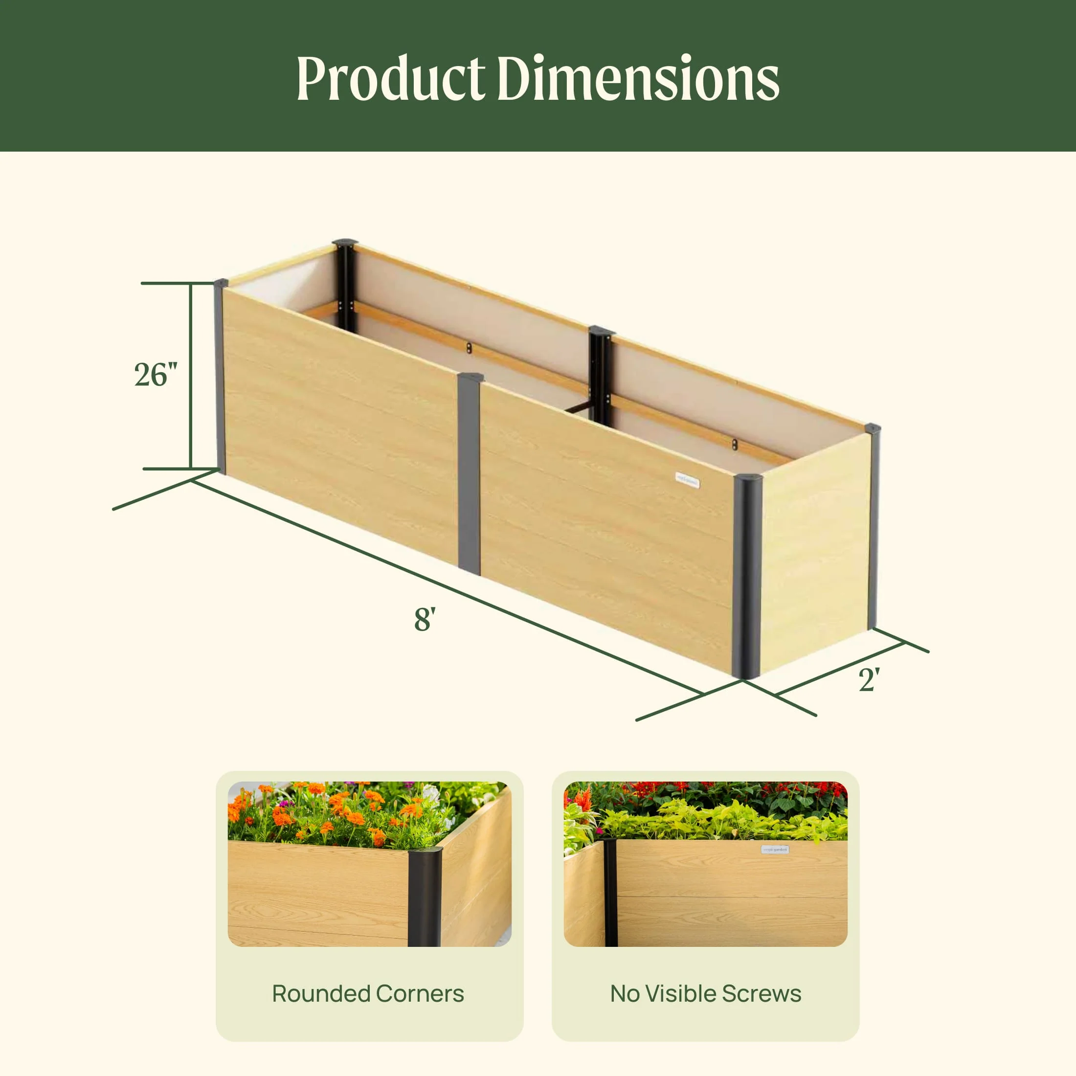 26" Tall Woodgrain 2' x 8' Metal Raised Garden Bed - Image 4
