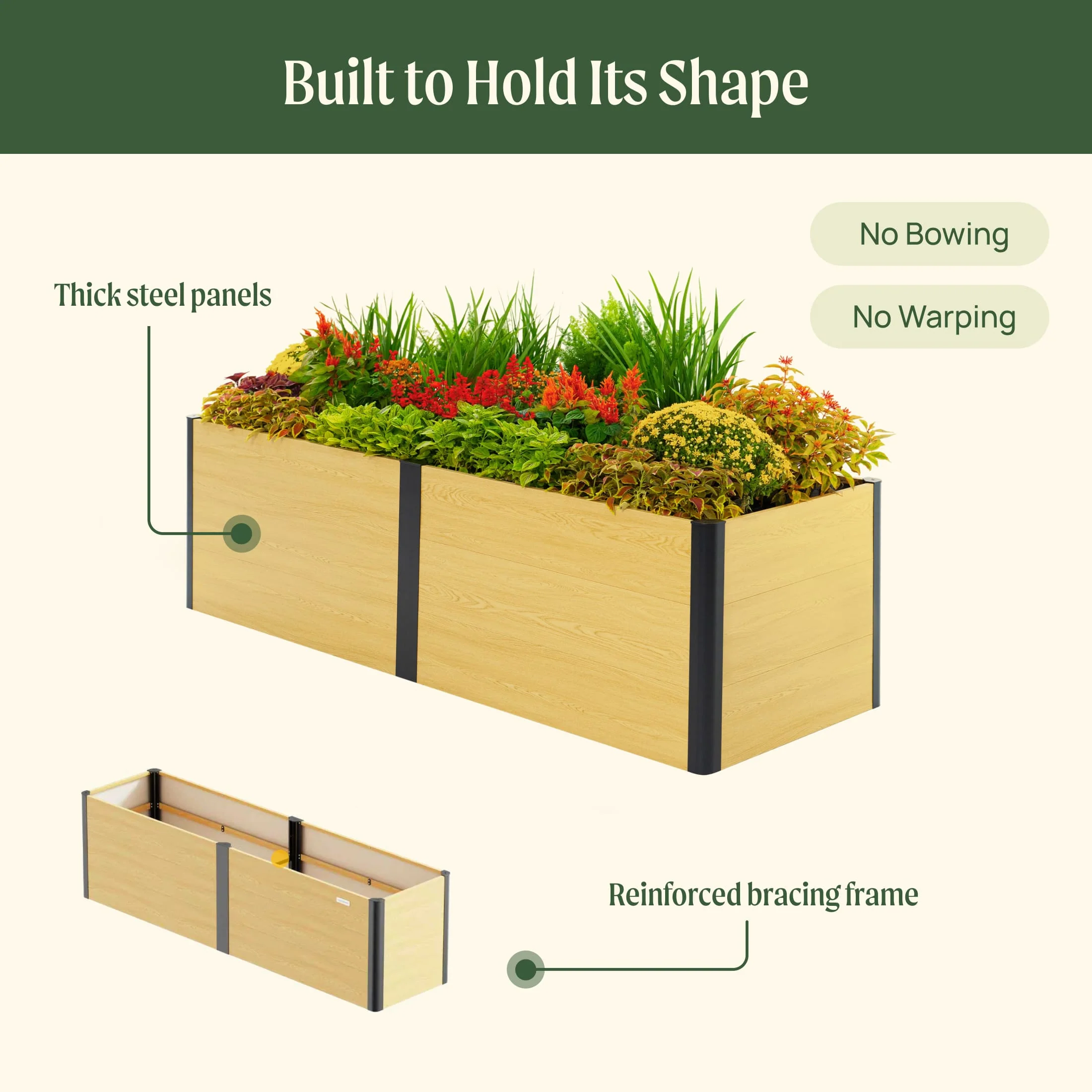 26" Tall Woodgrain 2' x 8' Metal Raised Garden Bed - Image 9