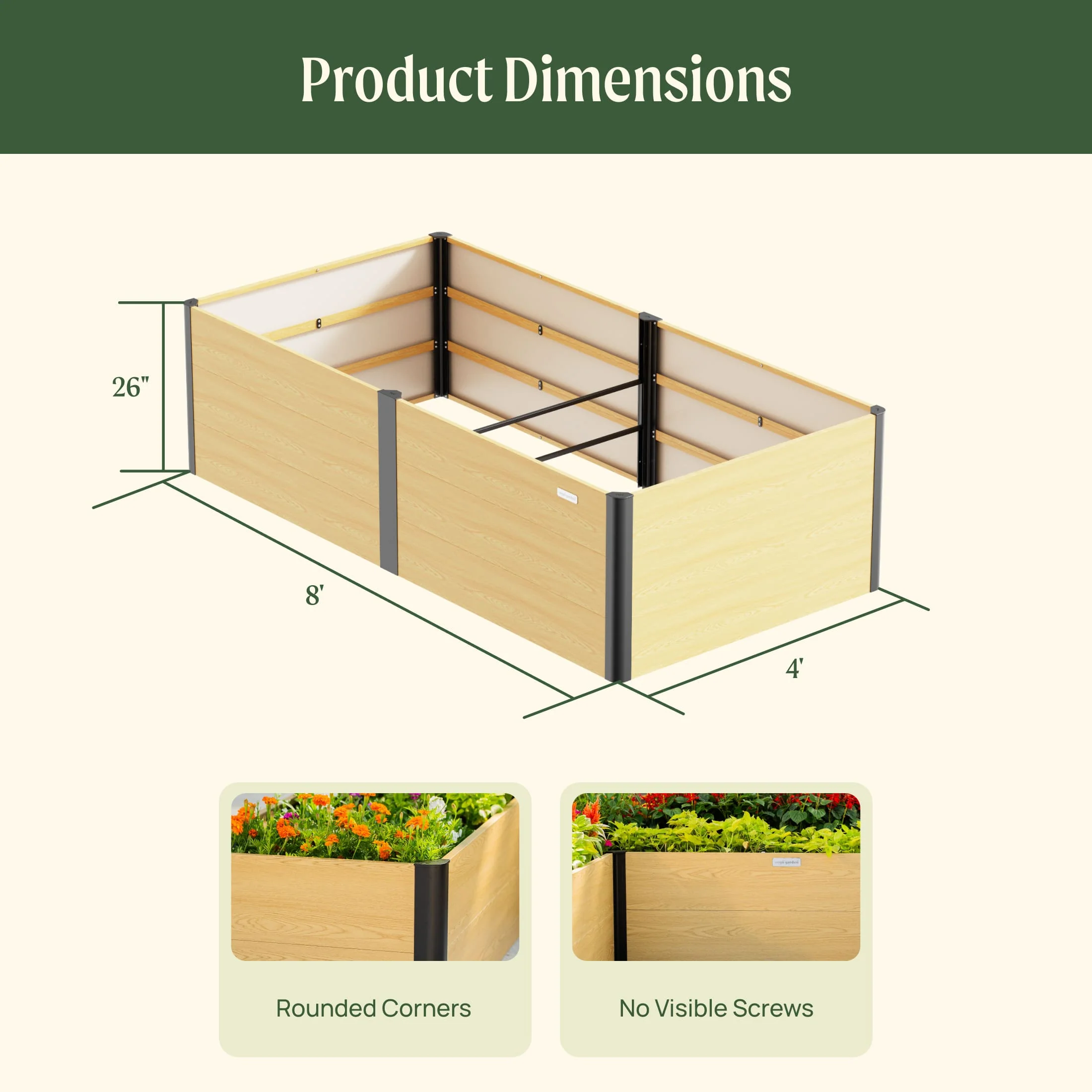 26" Tall Woodgrain 4' x 8' Metal Raised Garden Bed - Image 4