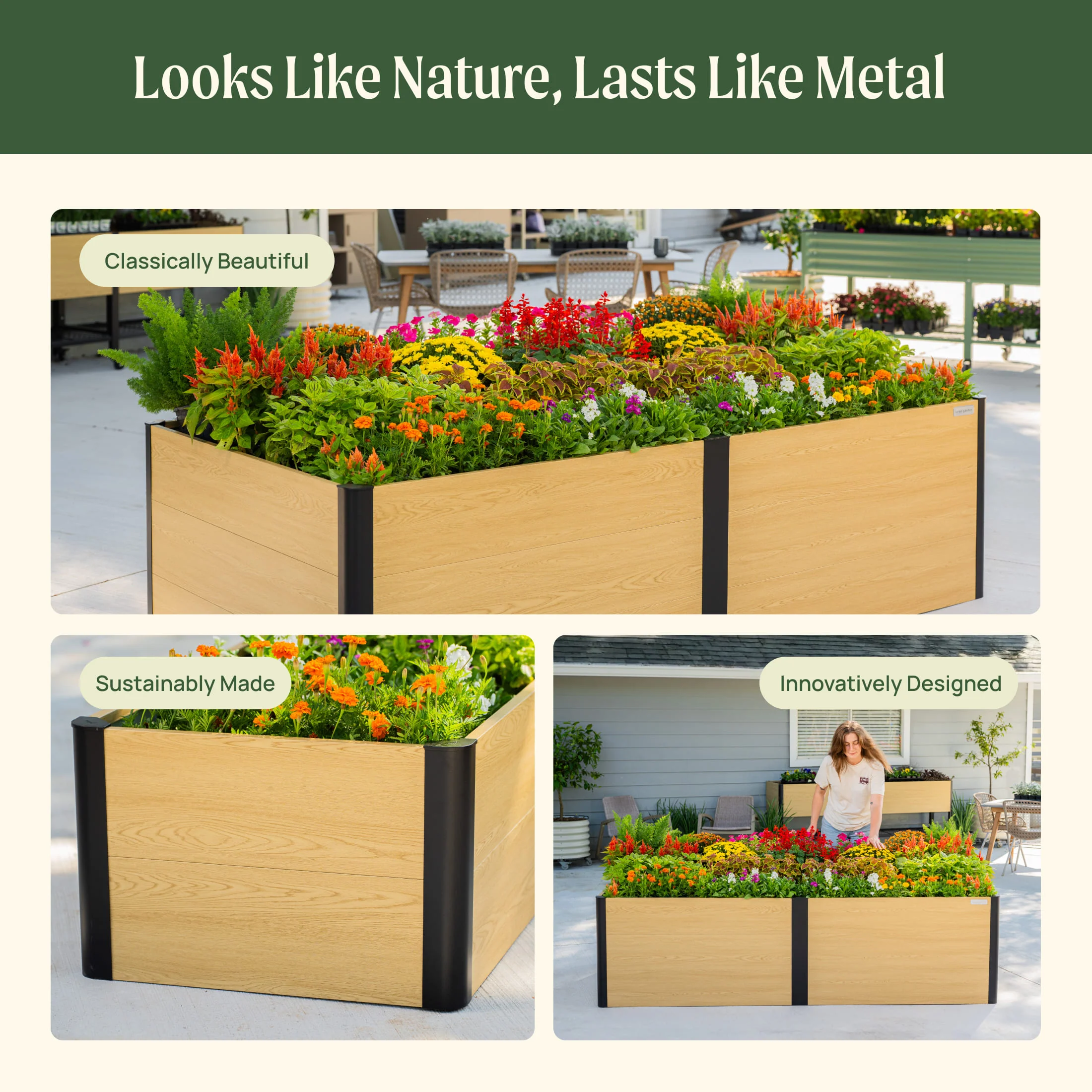 26" Tall Woodgrain 4' x 8' Metal Raised Garden Bed - Image 7