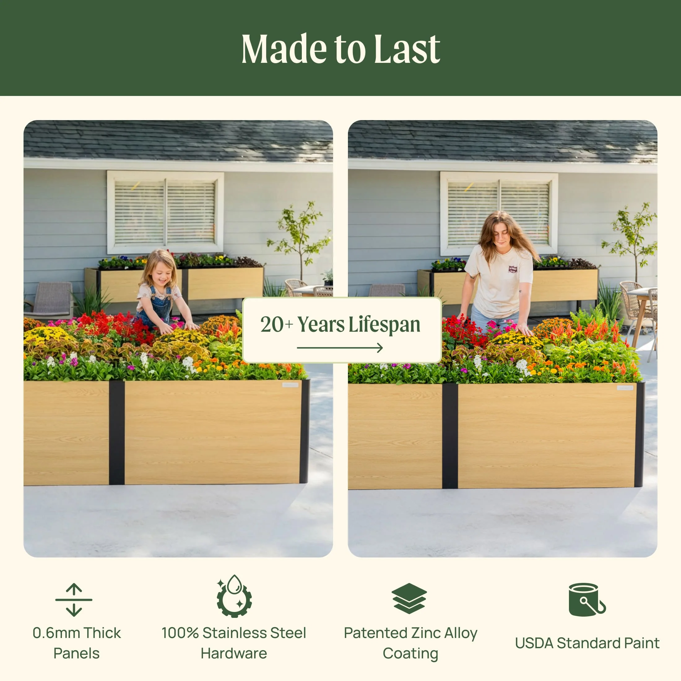 26" Tall Woodgrain 4' x 8' Metal Raised Garden Bed - Image 8