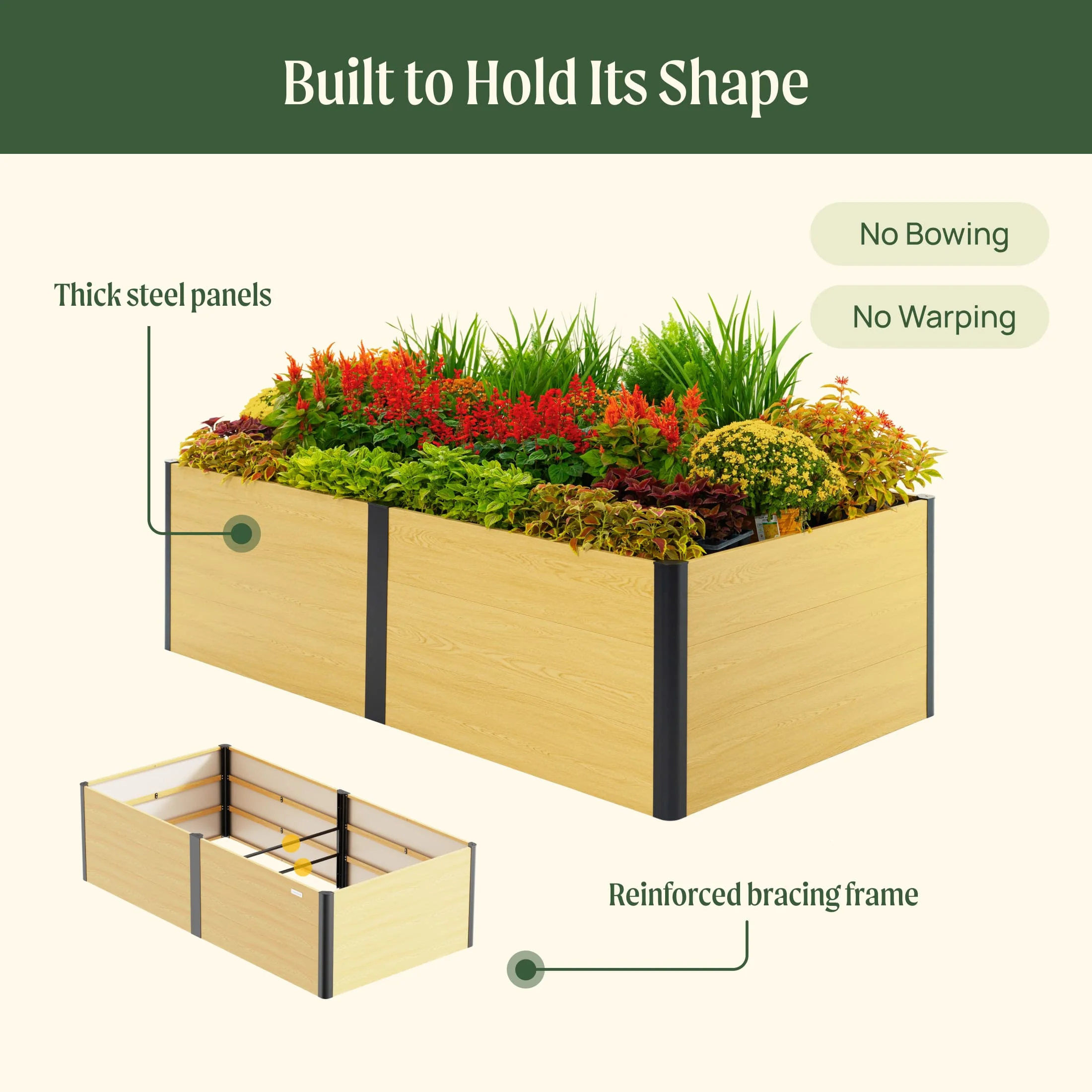 26" Tall Woodgrain 4' x 8' Metal Raised Garden Bed - Image 9
