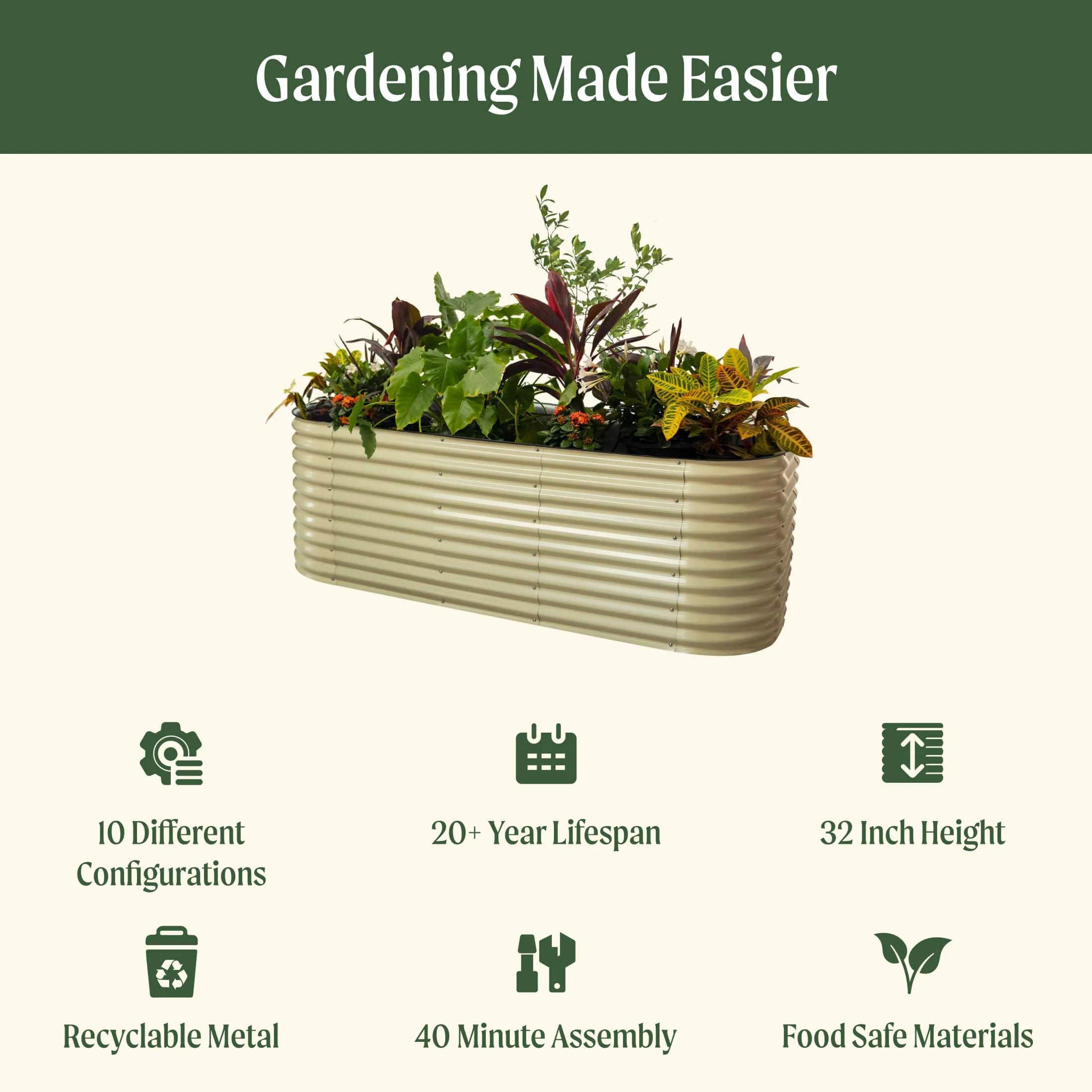 32" Extra Tall 10 In 1 Jumbo Modular Metal Raised Garden Bed Kit - Image 12