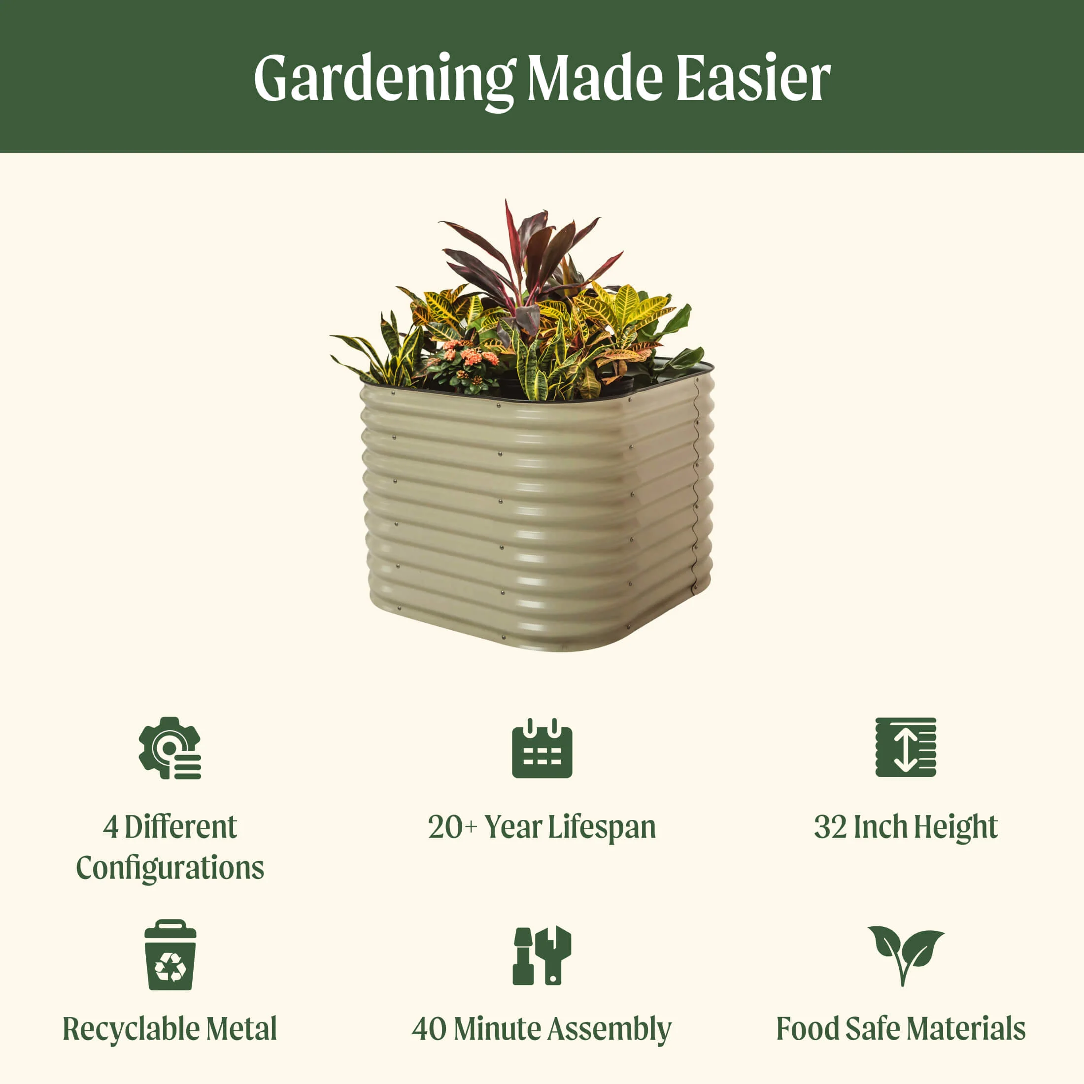 32" Extra Tall 4 In 1 Small Modular Metal Raised Garden Bed Kit - Image 12