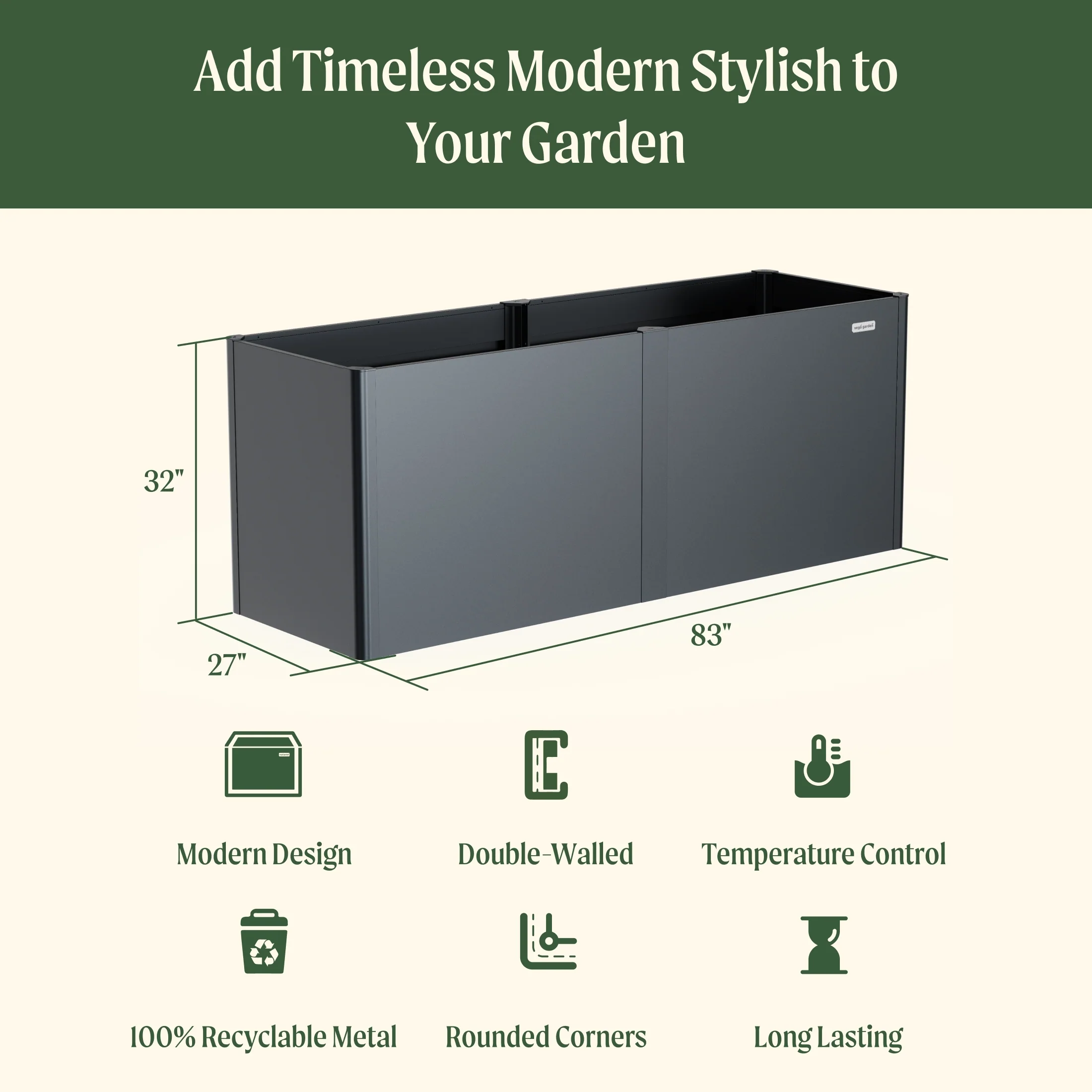 32" Extra Tall Modern 27" x 83" Metal Raised Garden Bed - Image 4