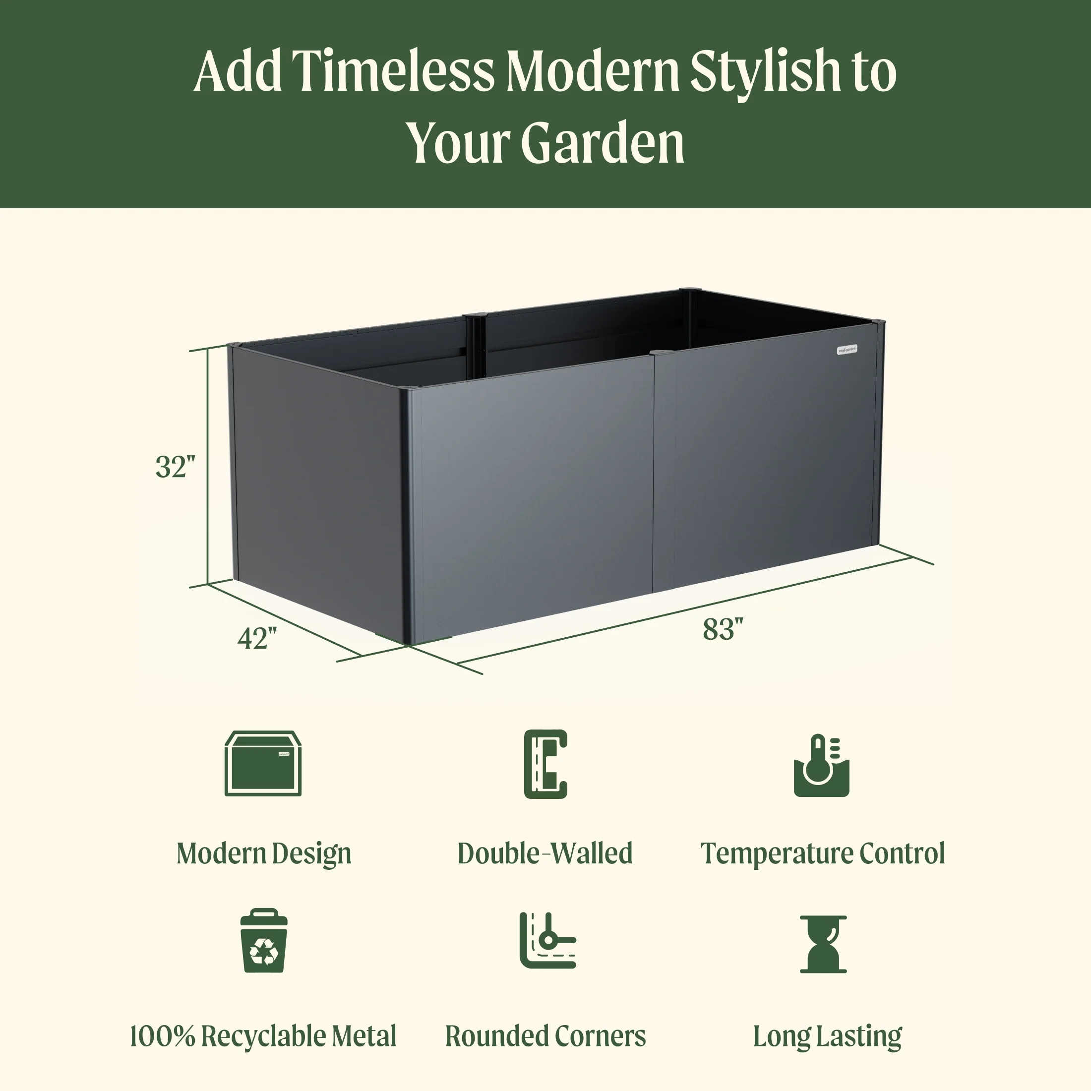 32" Extra Tall Modern 42" x 83" Metal Raised Garden Bed - Image 4