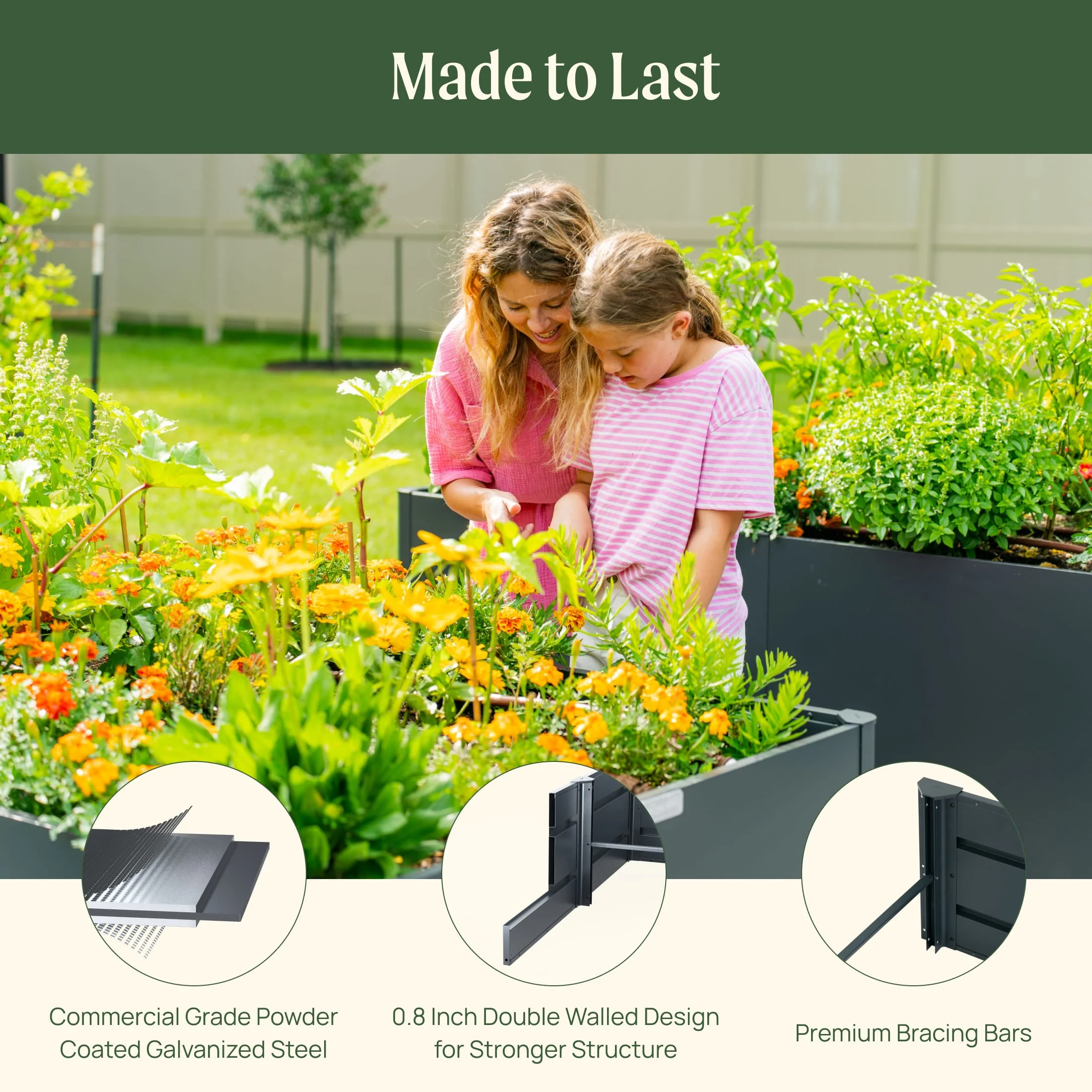 17" Tall Modern 27" x 53" Metal Raised Garden Bed - Image 8