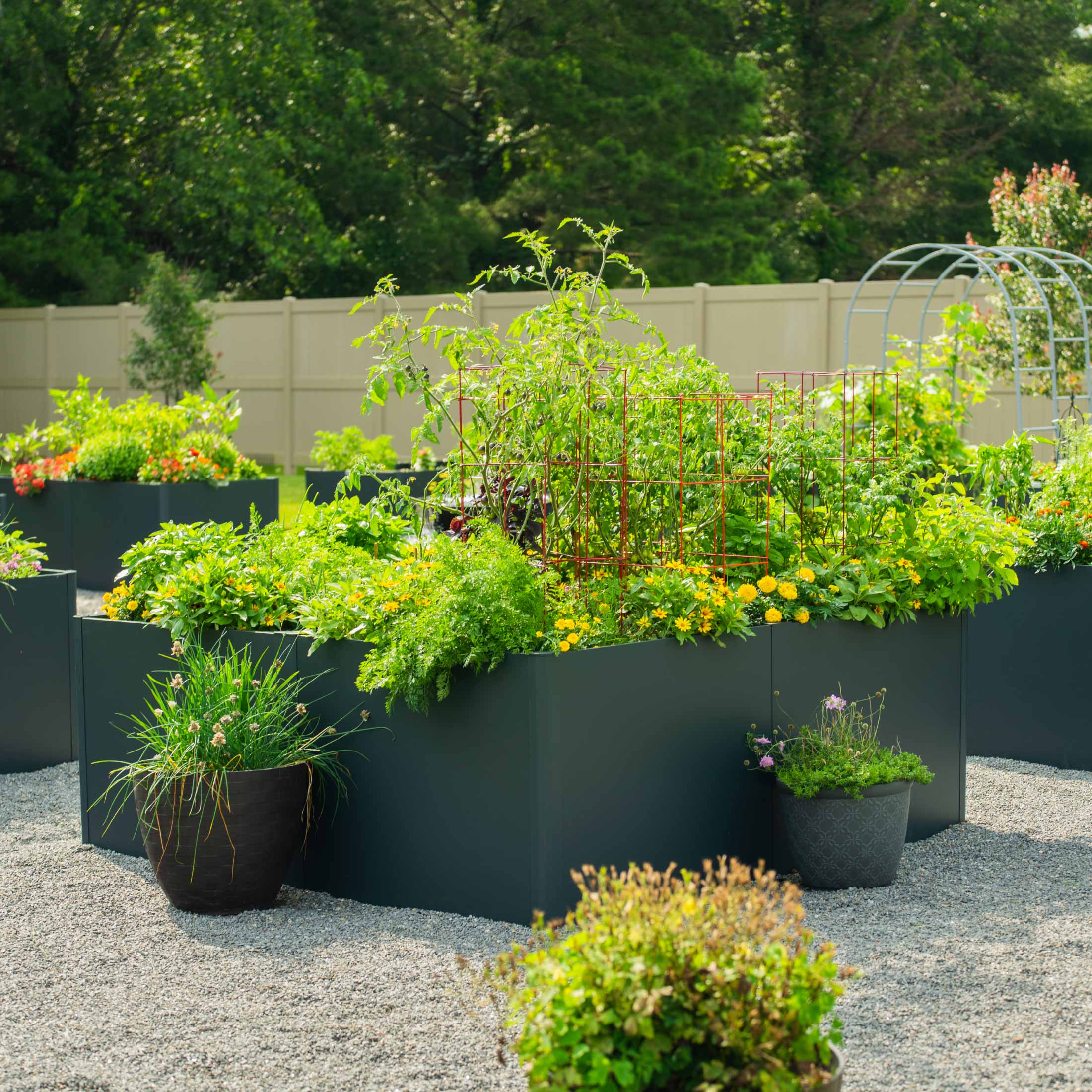 32" Extra Tall Modern 83" x 83" L Shape Metal Raised Garden Bed - Midnight Blue - Image 8