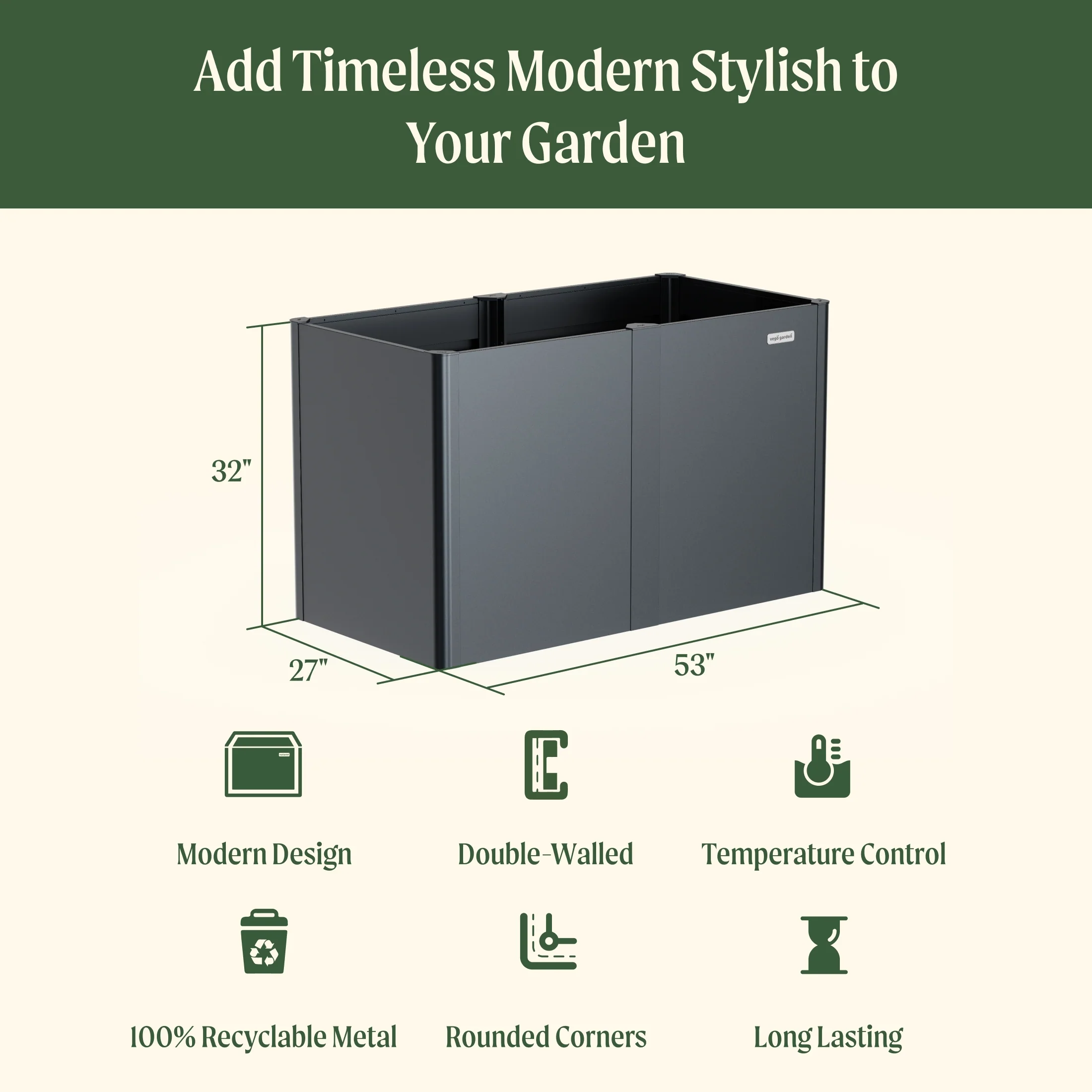 32" Extra Tall Modern 27" x 53" Metal Raised Garden Bed - Image 4