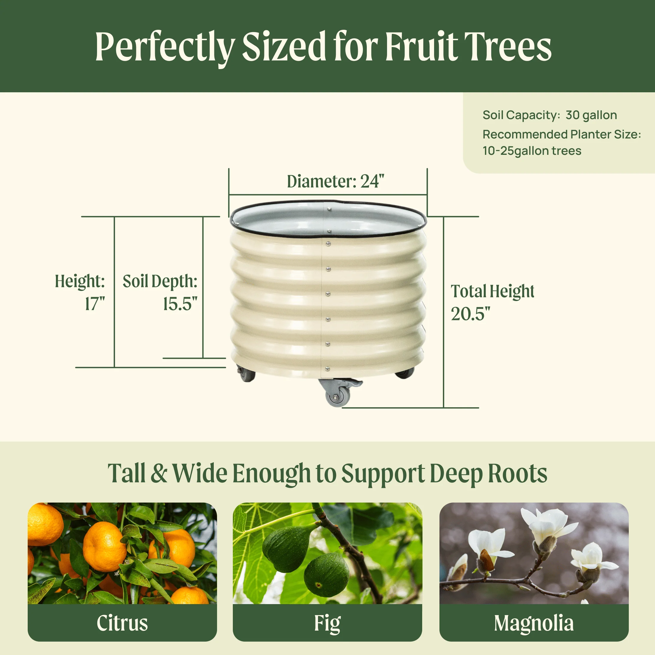 Classic Rolling Citrus Tree Planter - 20 Gallon - Image 7