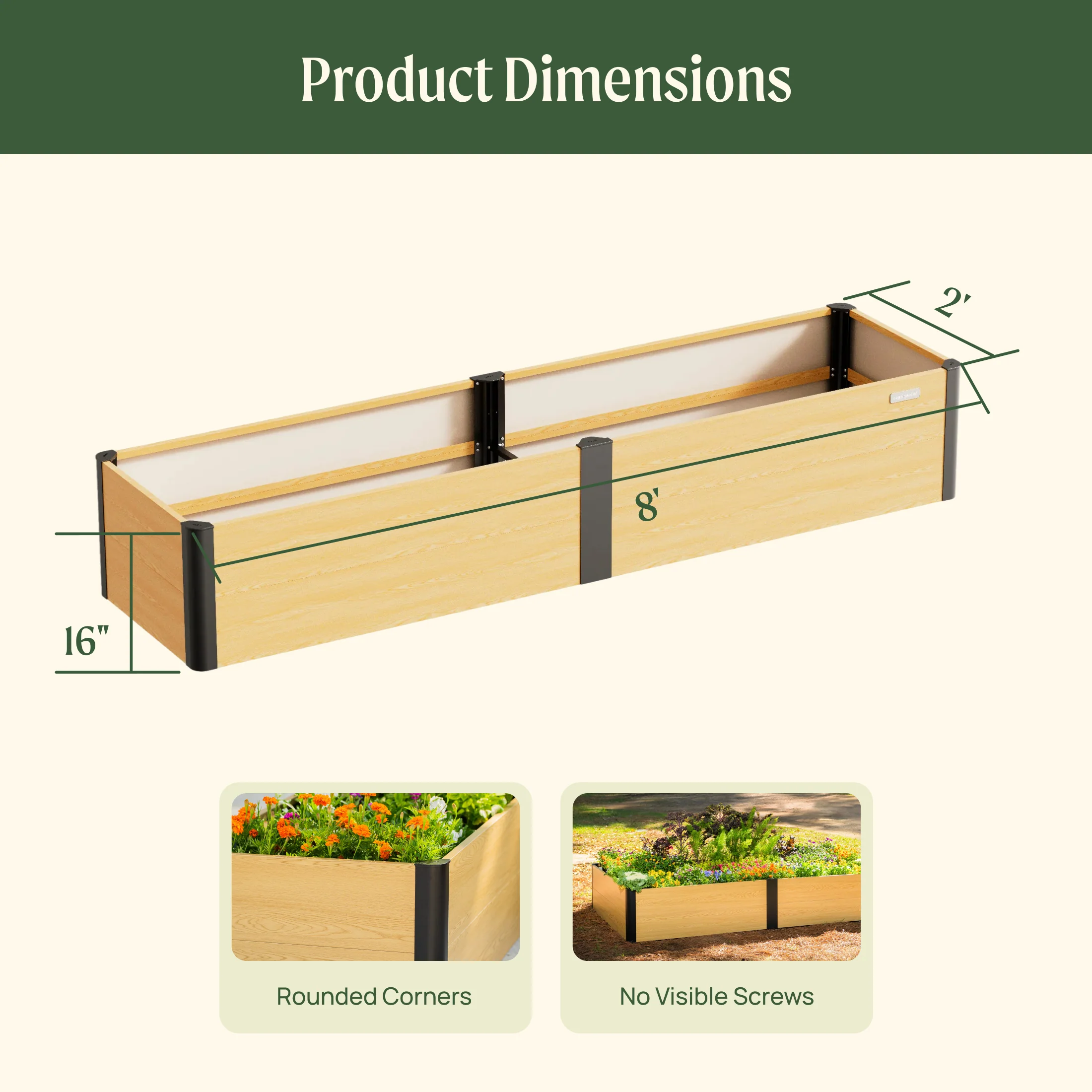 16" Tall Woodgrain 2' x 8' Metal Raised Garden Bed - Image 4