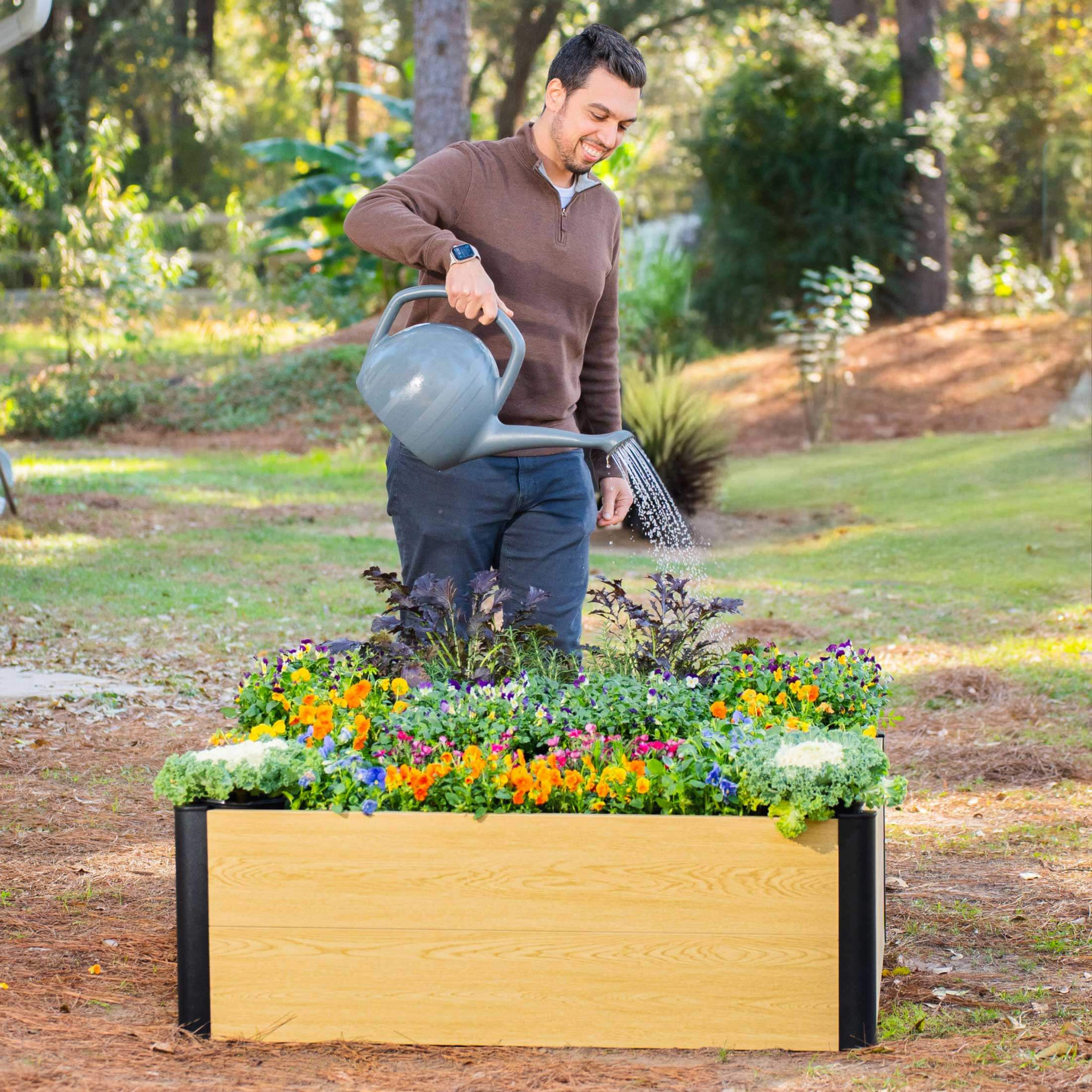 16" Tall Woodgrain 4' x 4' Metal Raised Garden Bed - Image 12