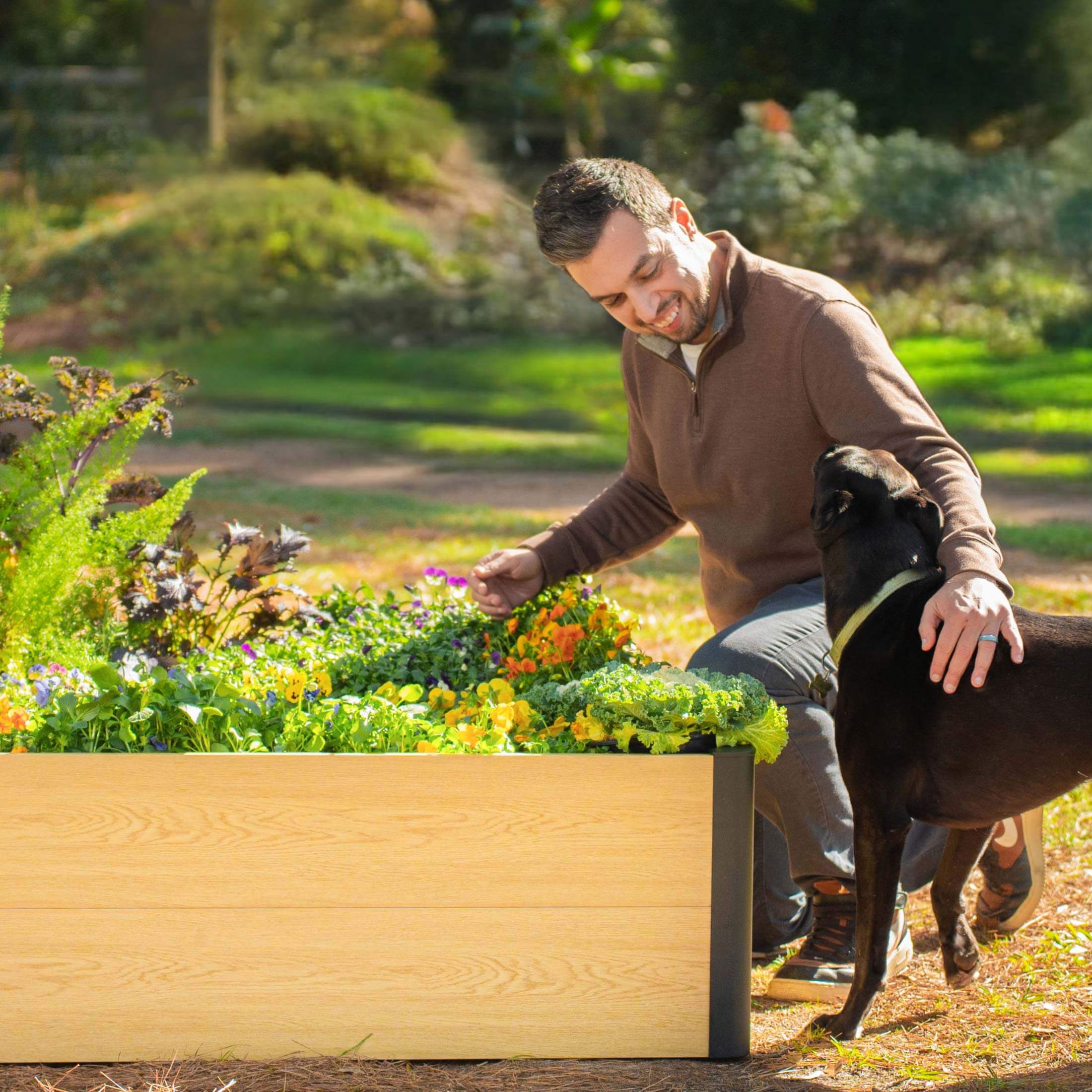 16" Tall Woodgrain 4' x 4' Metal Raised Garden Bed - Image 14