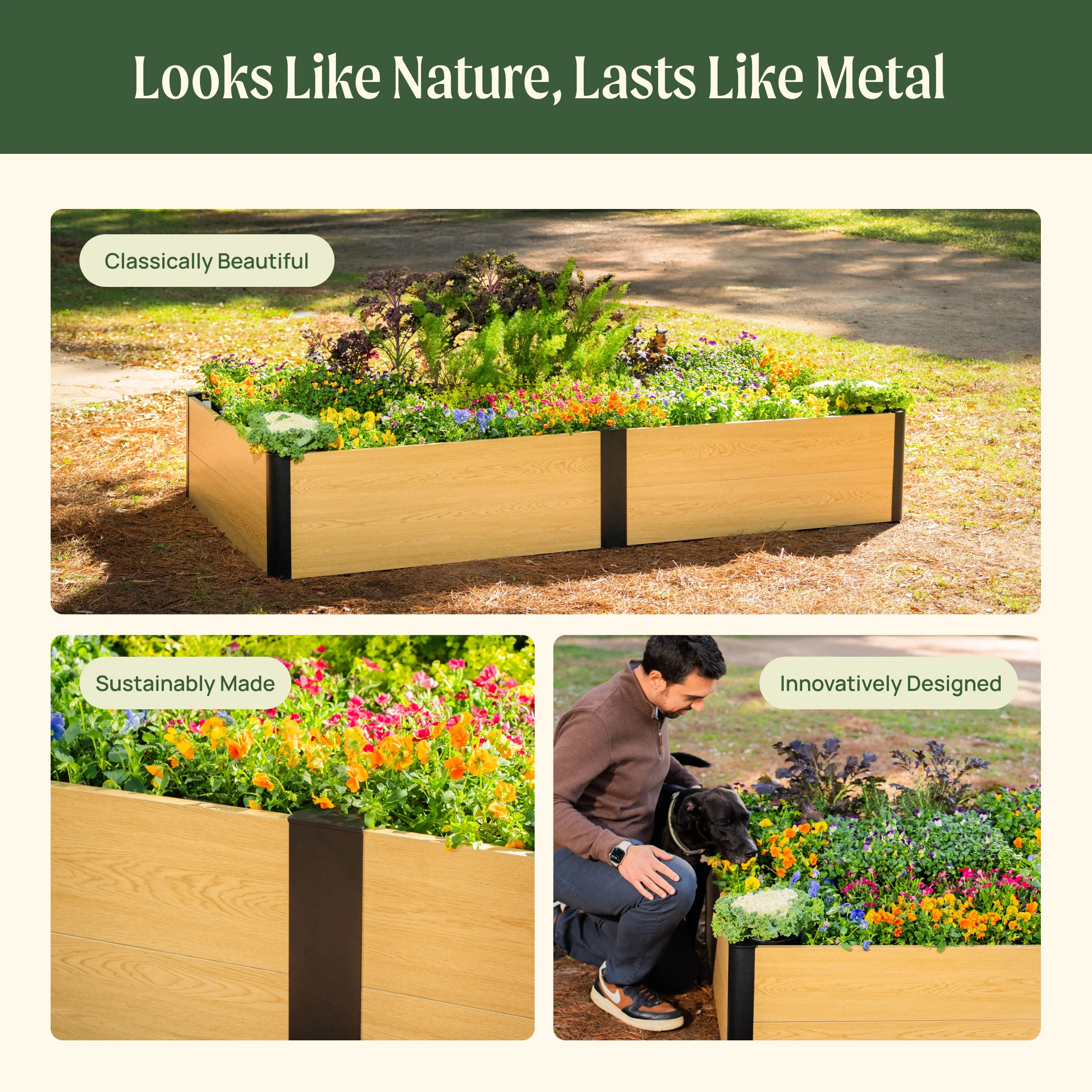 16" Tall Woodgrain 4' x 4' Metal Raised Garden Bed - Image 7