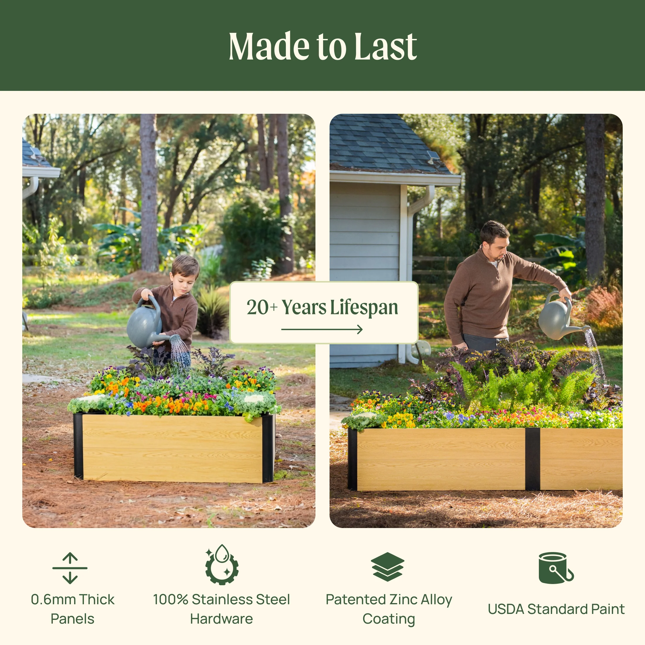 16" Tall Woodgrain 4' x 4' Metal Raised Garden Bed - Image 8