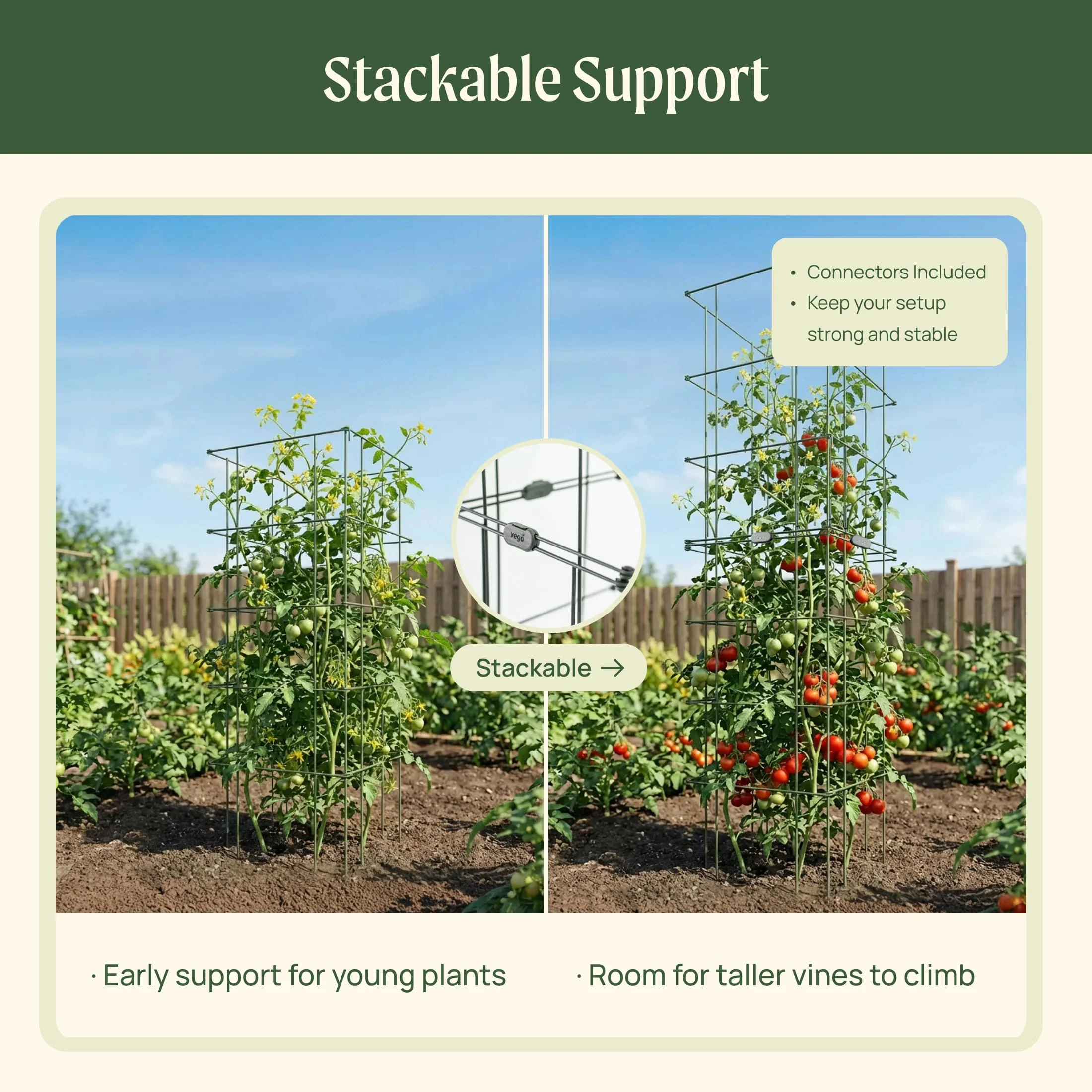 FlexGrow™ Modular Tomato Cage System - 14.5" Square - Image 9
