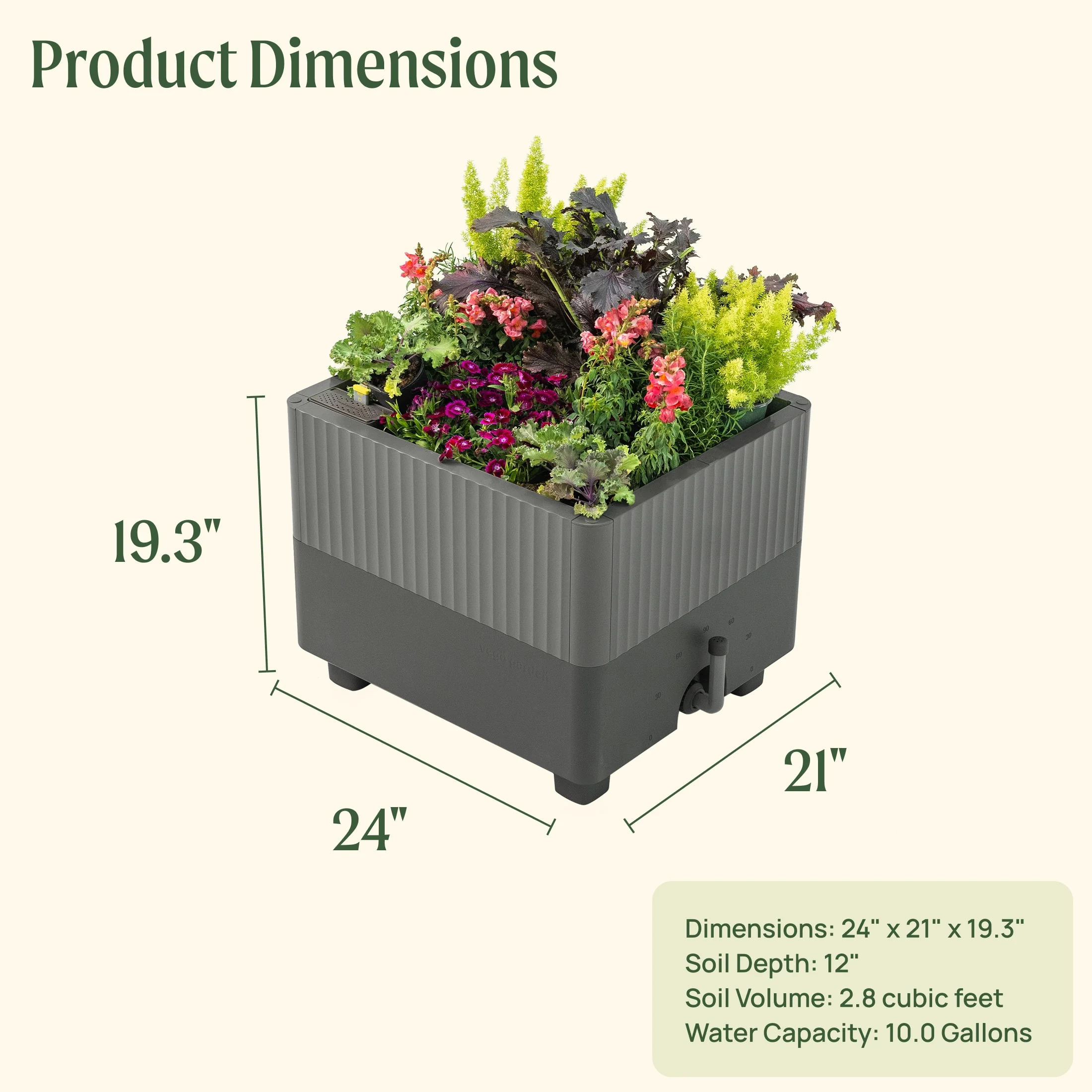 EZCube Self-Watering Planter 21" x 24" Elevated - Fog Gray - Image 3