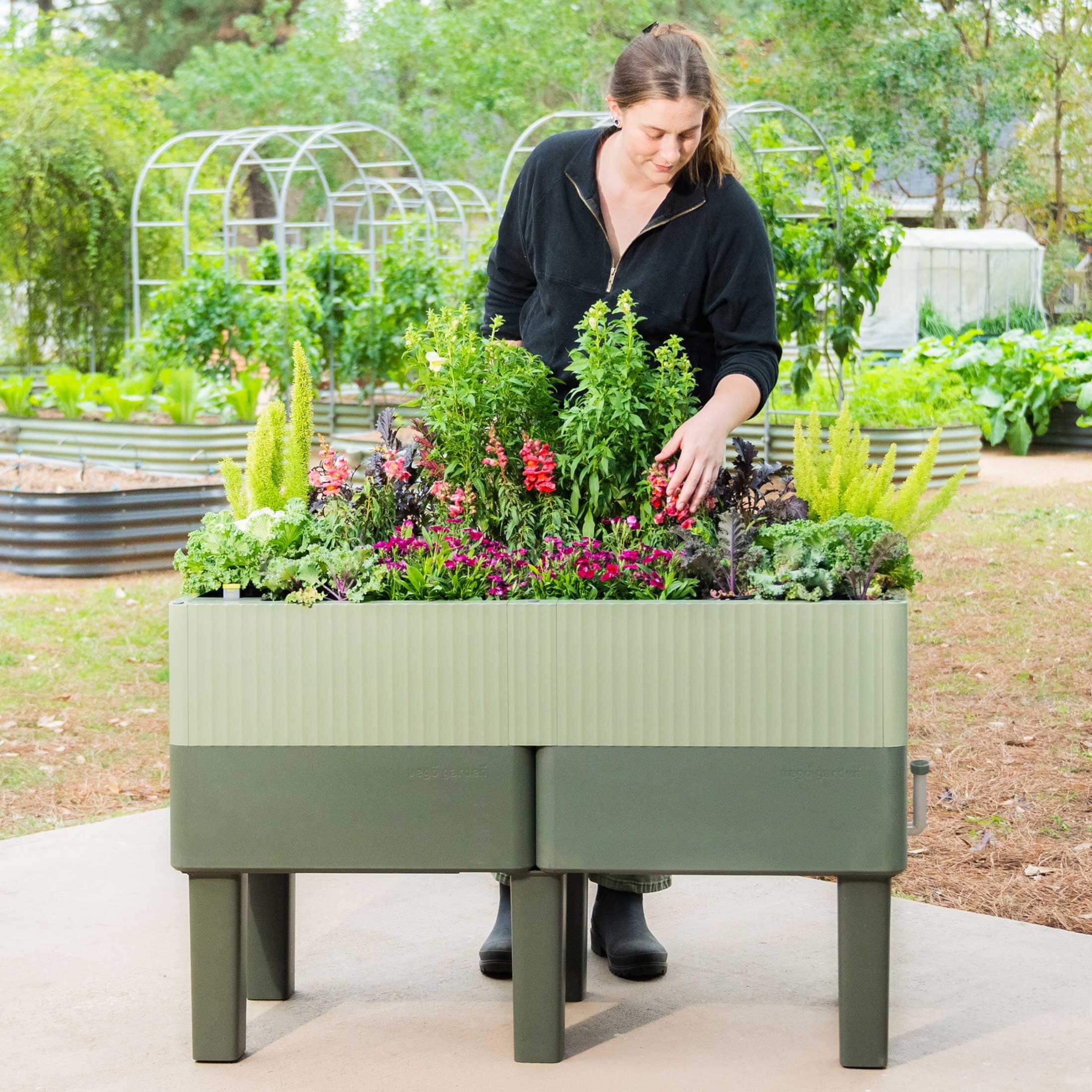 EZCube Self-Watering Planter 21" x 48" Elevated - Sage Green - Image 15