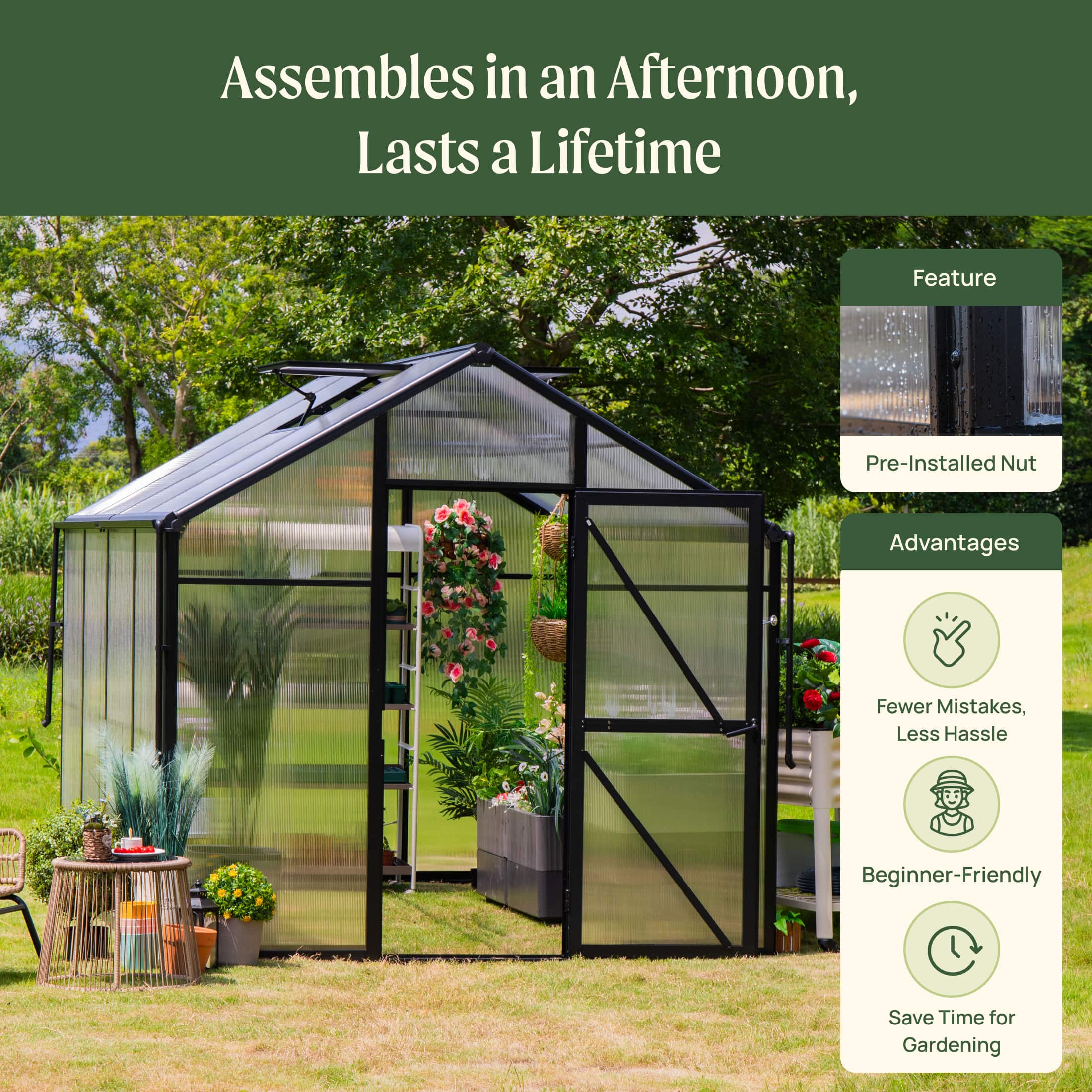 Vego Junior Victorian Greenhouse - 8.0ft Wide - Image 11