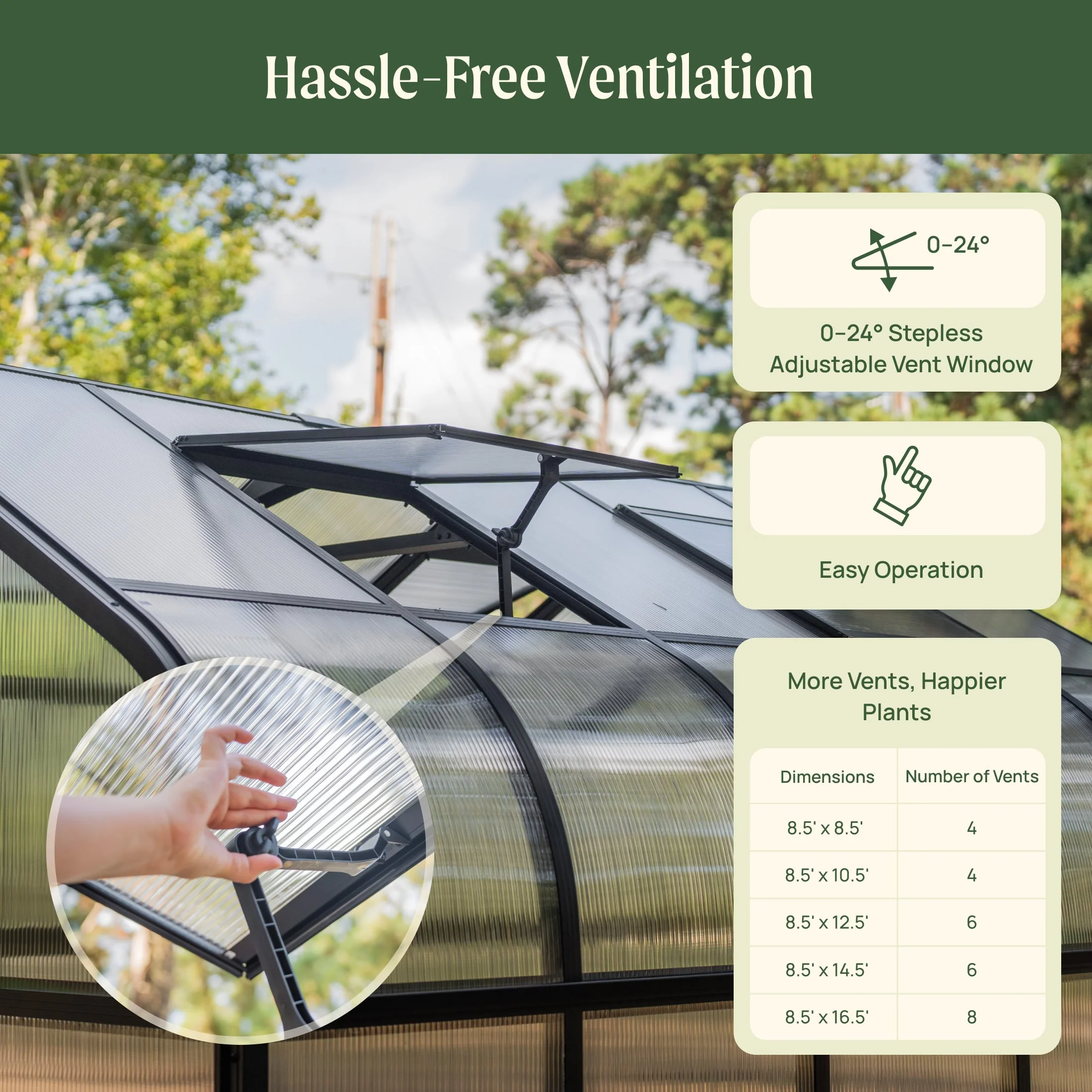 Vego Pacific Greenhouse - 8.5ft Wide - Image 12