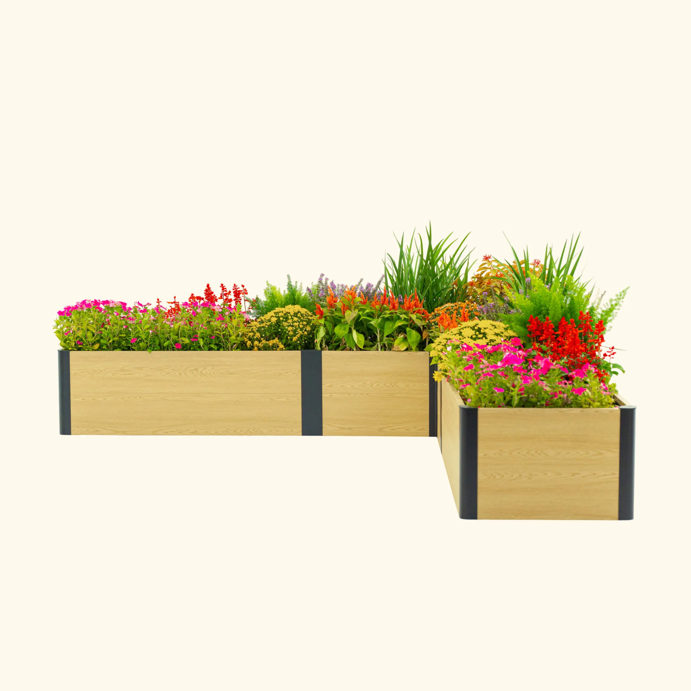 16" Tall Woodgrain 8' x 8' L-Shaped Metal Raised Garden Bed - Image 10