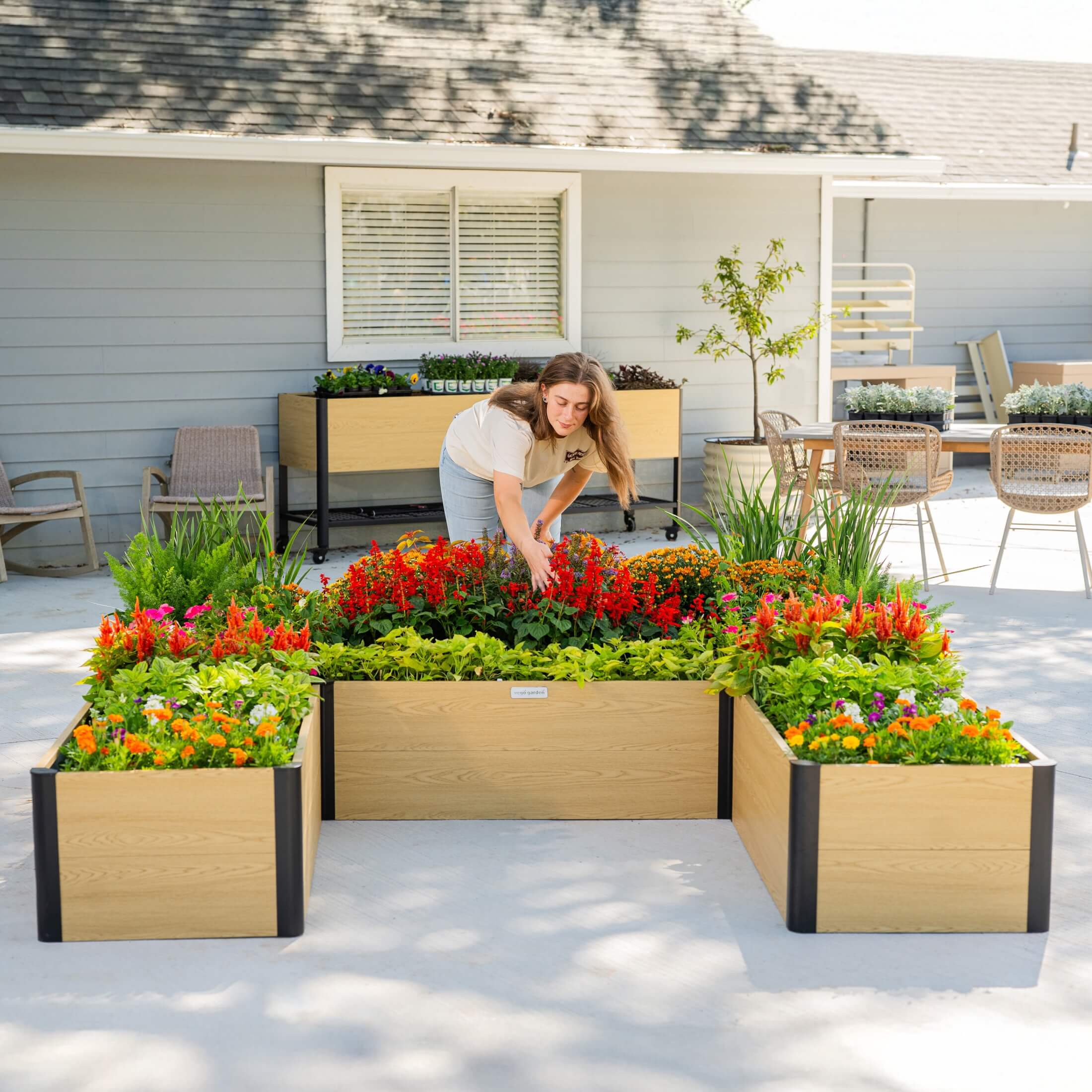 16" Tall Woodgrain 8' x 8' U-Shaped Metal Raised Garden Bed - Image 12