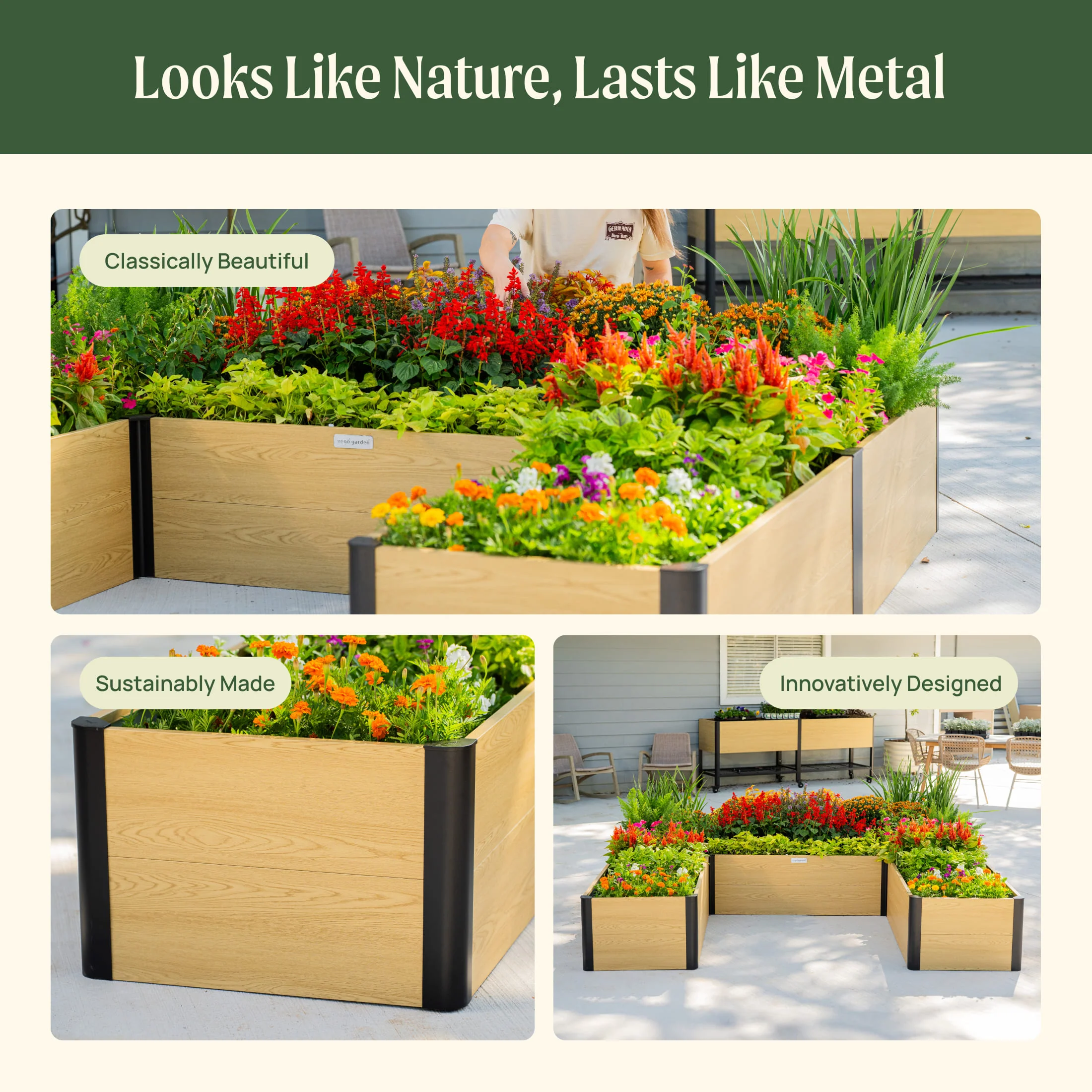 16" Tall Woodgrain 8' x 8' U-Shaped Metal Raised Garden Bed - Image 7