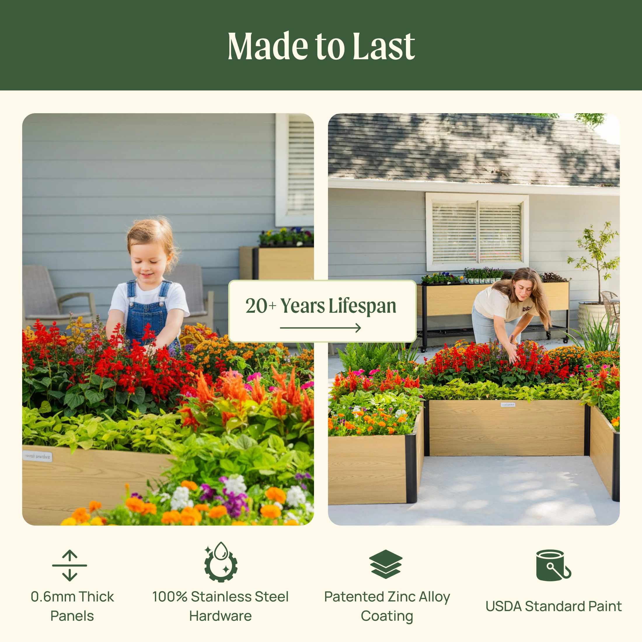 16" Tall Woodgrain 8' x 8' U-Shaped Metal Raised Garden Bed - Image 8