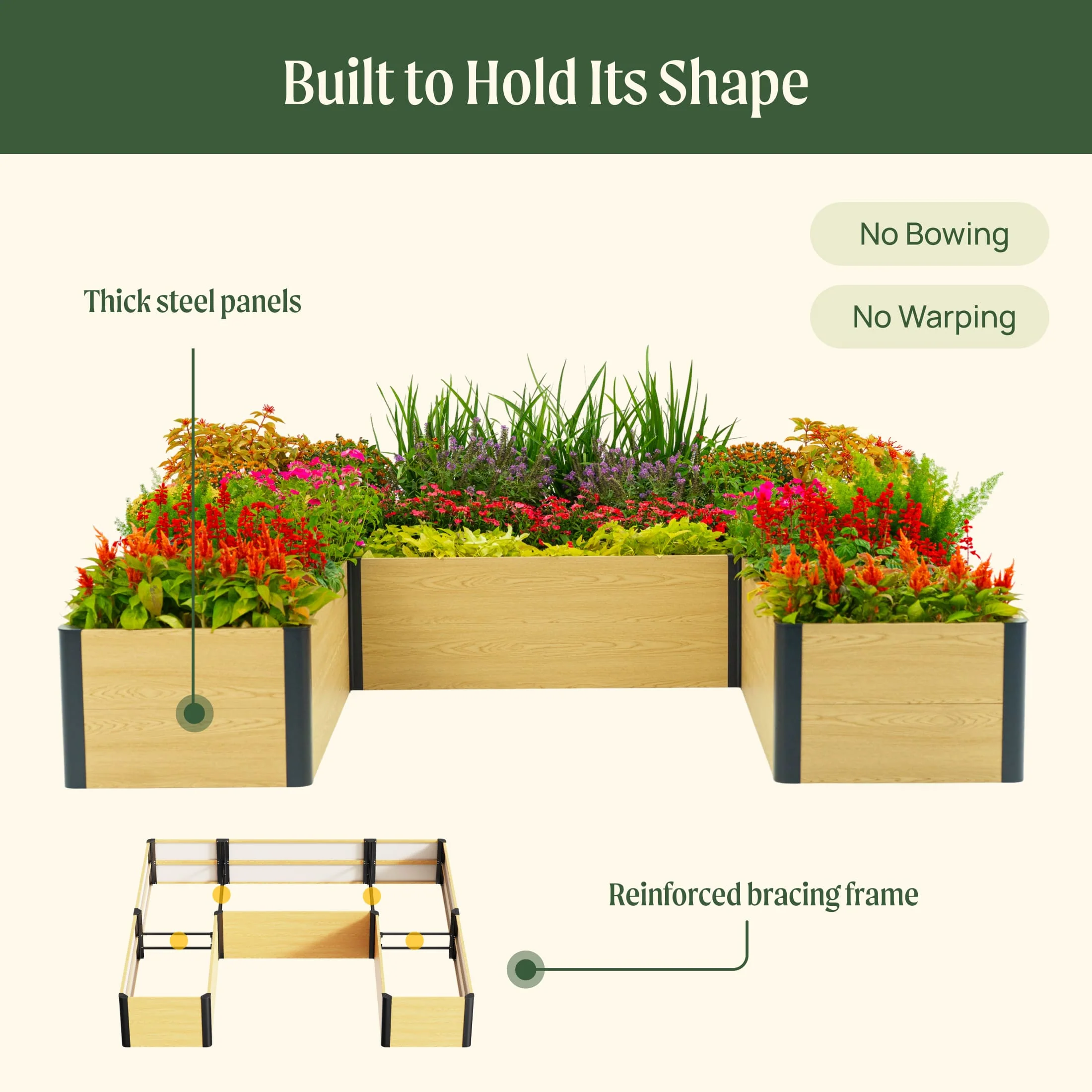 16" Tall Woodgrain 8' x 8' U-Shaped Metal Raised Garden Bed - Image 9